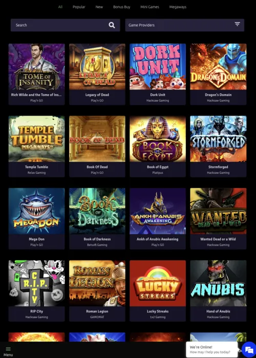 Lobby principal slots élégant Rizz Casino